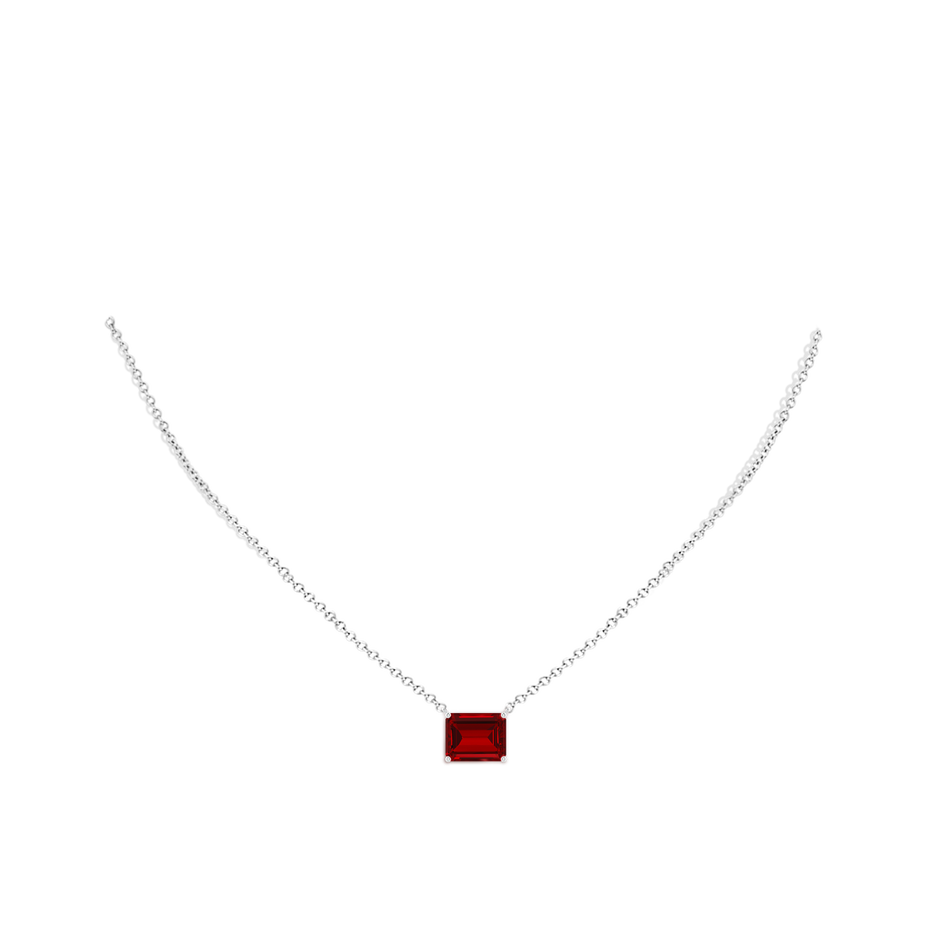 10x8mm Labgrown East-West Emerald-Cut Lab-Grown Ruby Solitaire Pendant in P950 Platinum pen