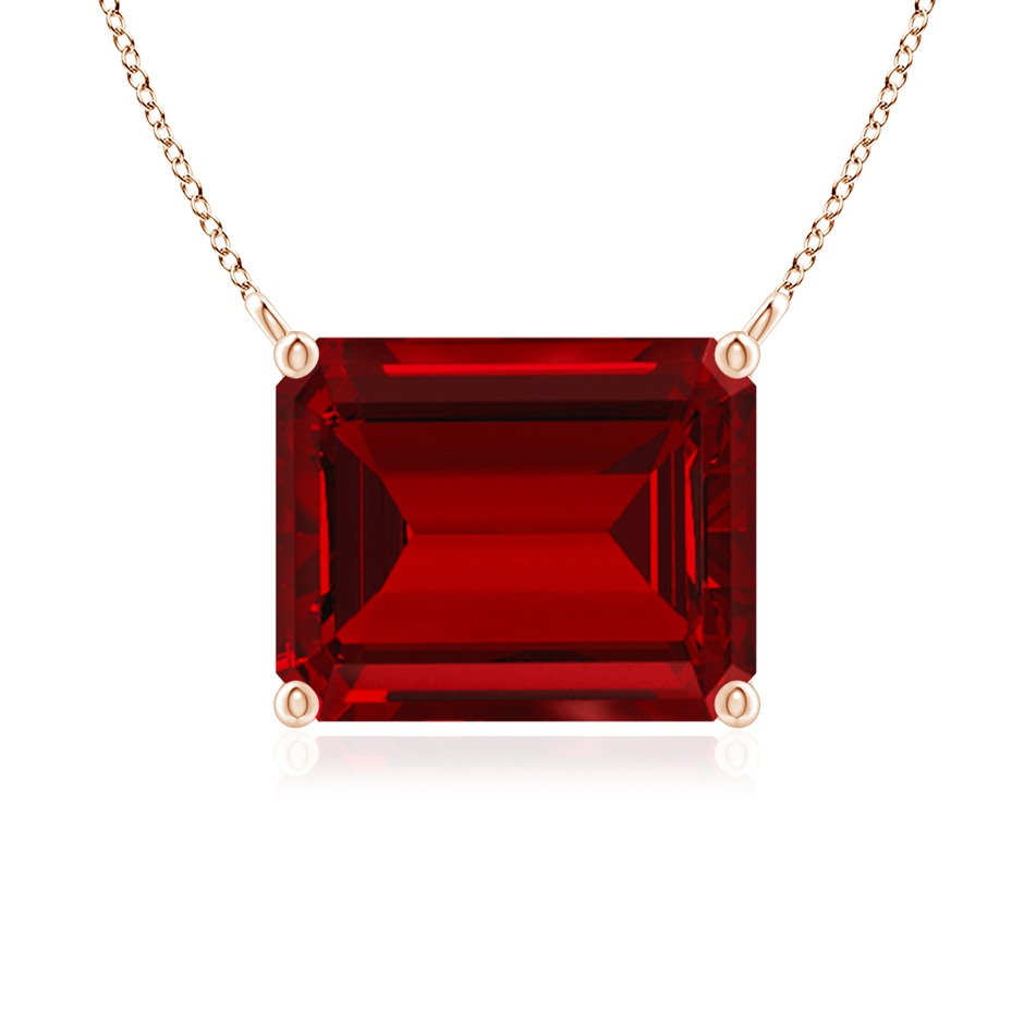 10x8mm Labgrown East-West Emerald-Cut Lab-Grown Ruby Solitaire Pendant in Rose Gold 