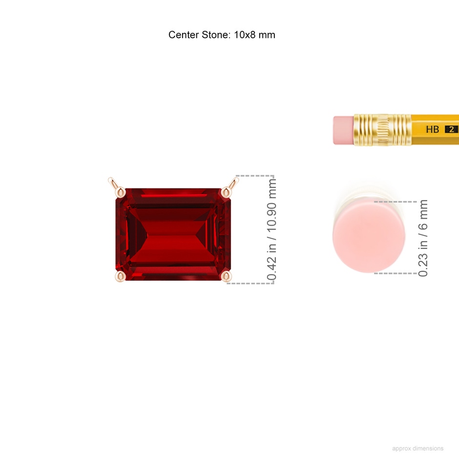 10x8mm Labgrown East-West Emerald-Cut Lab-Grown Ruby Solitaire Pendant in Rose Gold ruler