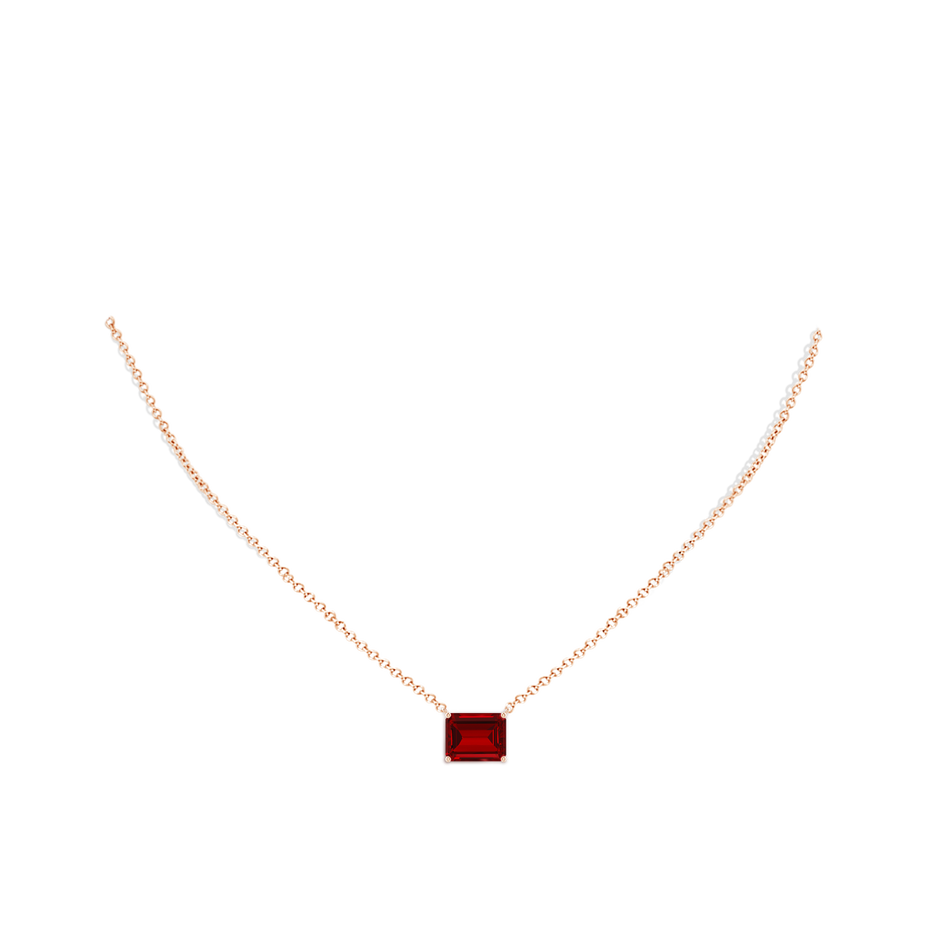 10x8mm Labgrown East-West Emerald-Cut Lab-Grown Ruby Solitaire Pendant in Rose Gold pen