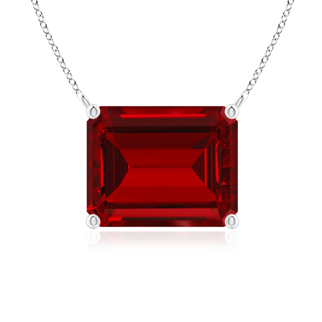 10x8mm Labgrown East-West Emerald-Cut Lab-Grown Ruby Solitaire Pendant in White Gold