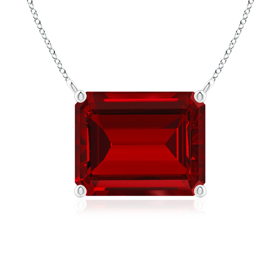 10x8mm Labgrown East-West Emerald-Cut Lab-Grown Ruby Solitaire Pendant in White Gold 