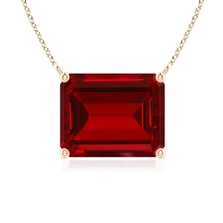 10x8mm Labgrown East-West Emerald-Cut Lab-Grown Ruby Solitaire Pendant in Yellow Gold 