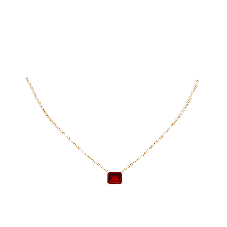 10x8mm Labgrown East-West Emerald-Cut Lab-Grown Ruby Solitaire Pendant in Yellow Gold pen