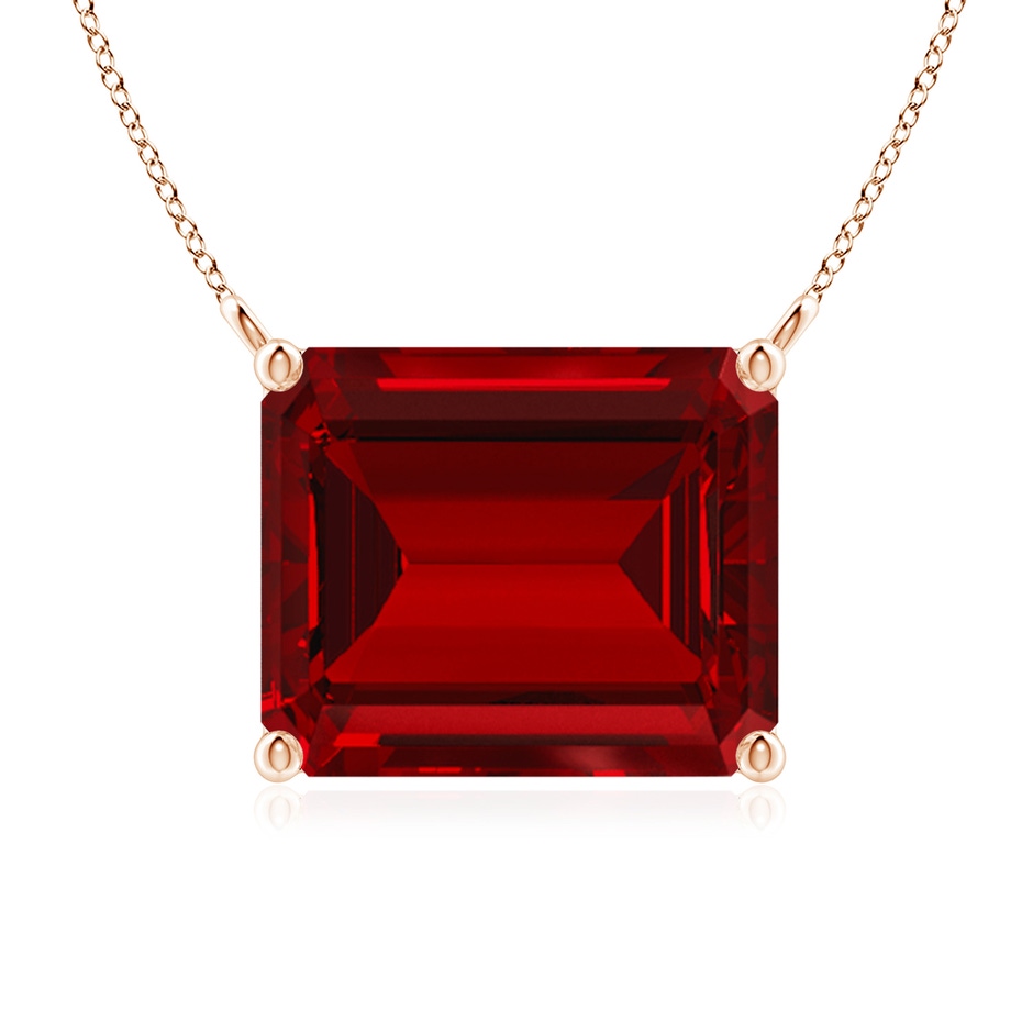 12x10mm Labgrown East-West Emerald-Cut Lab-Grown Ruby Solitaire Pendant in 18K Rose Gold 