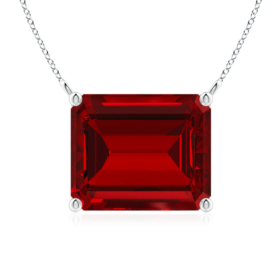 12x10mm Labgrown East-West Emerald-Cut Lab-Grown Ruby Solitaire Pendant in P950 Platinum 