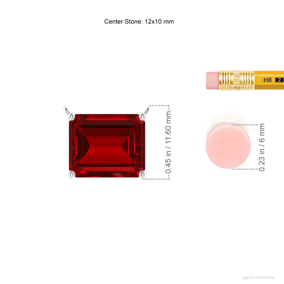 12x10mm Labgrown East-West Emerald-Cut Lab-Grown Ruby Solitaire Pendant in White Gold ruler