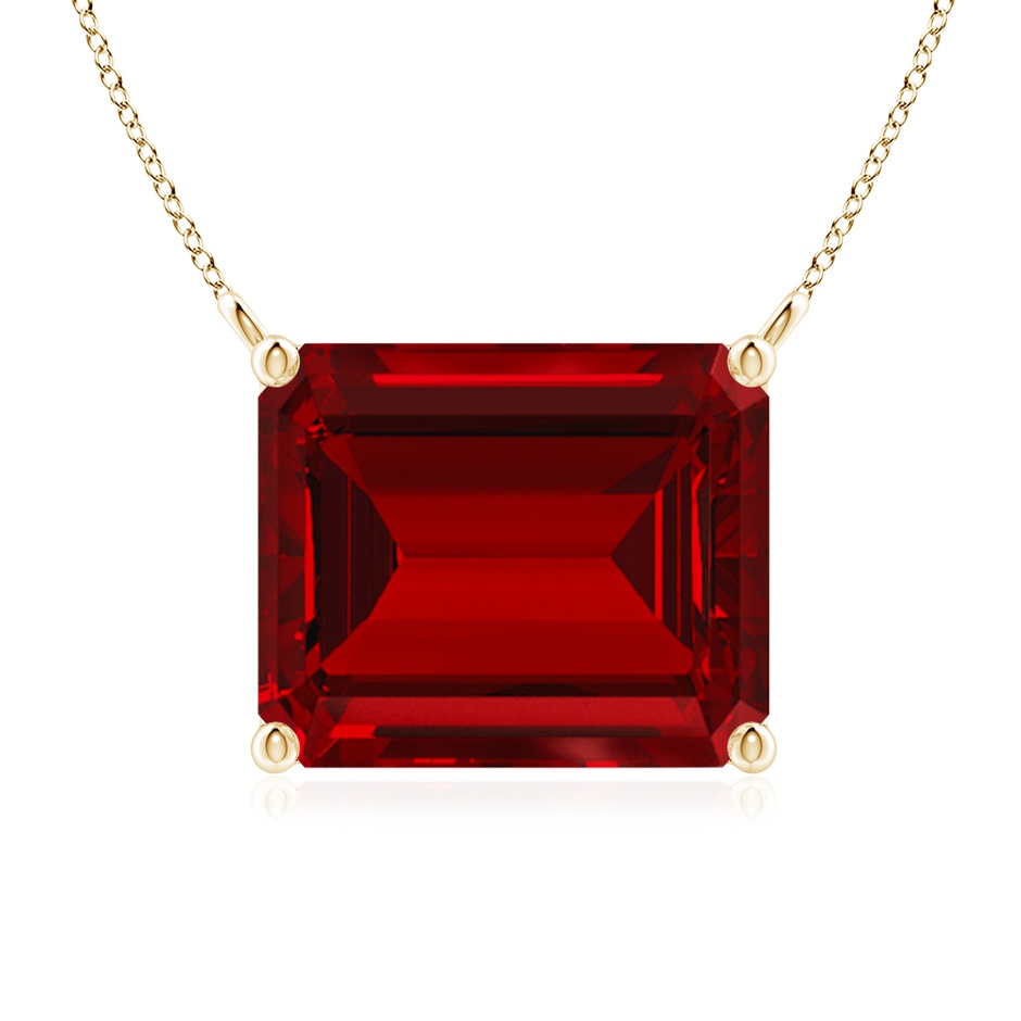 12x10mm Labgrown East-West Emerald-Cut Lab-Grown Ruby Solitaire Pendant in Yellow Gold 