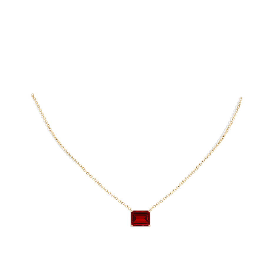 12x10mm Labgrown East-West Emerald-Cut Lab-Grown Ruby Solitaire Pendant in Yellow Gold pen