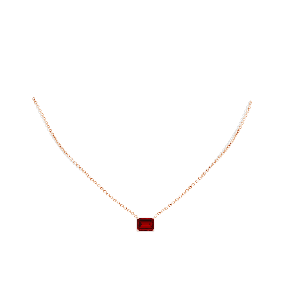 9x7mm Labgrown East-West Emerald-Cut Lab-Grown Ruby Solitaire Pendant in Rose Gold pen