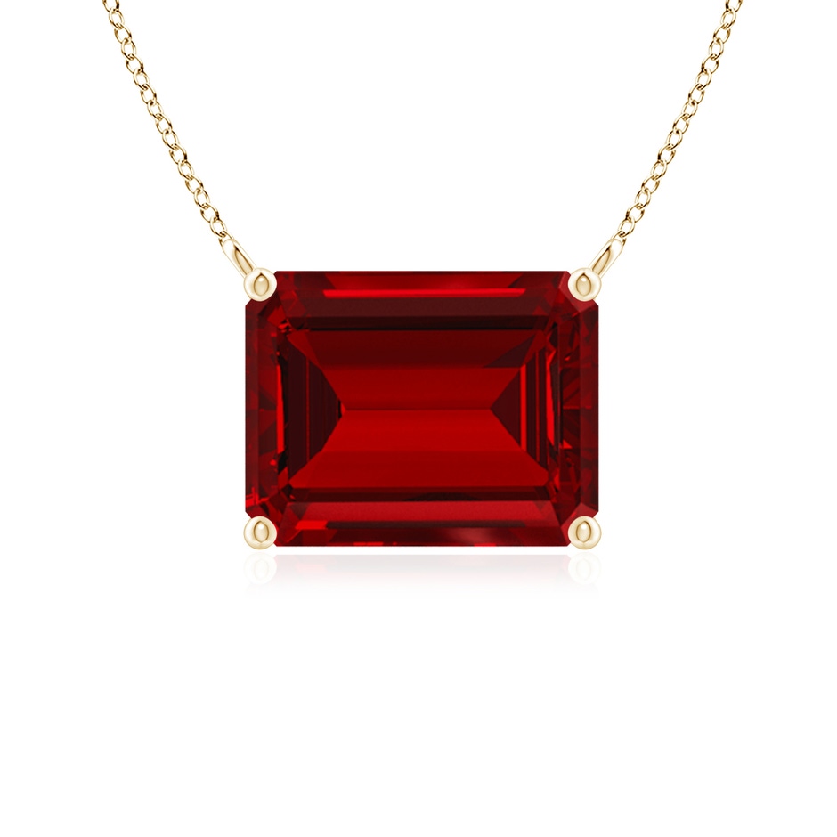 9x7mm Labgrown East-West Emerald-Cut Lab-Grown Ruby Solitaire Pendant in Yellow Gold 