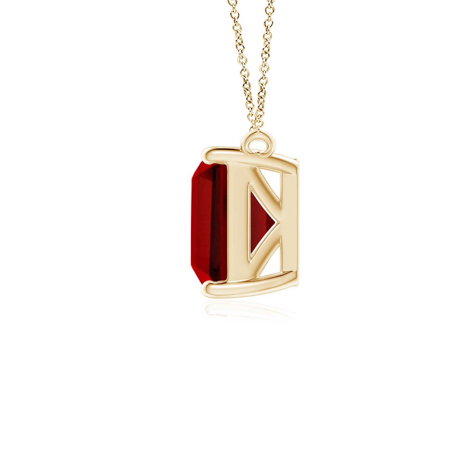 9x7mm Labgrown East-West Emerald-Cut Lab-Grown Ruby Solitaire Pendant in Yellow Gold