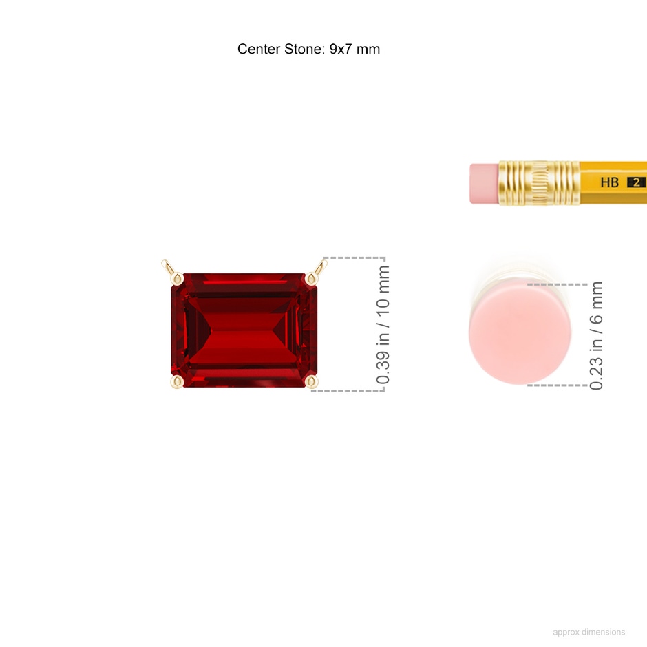 9x7mm Labgrown East-West Emerald-Cut Lab-Grown Ruby Solitaire Pendant in Yellow Gold ruler