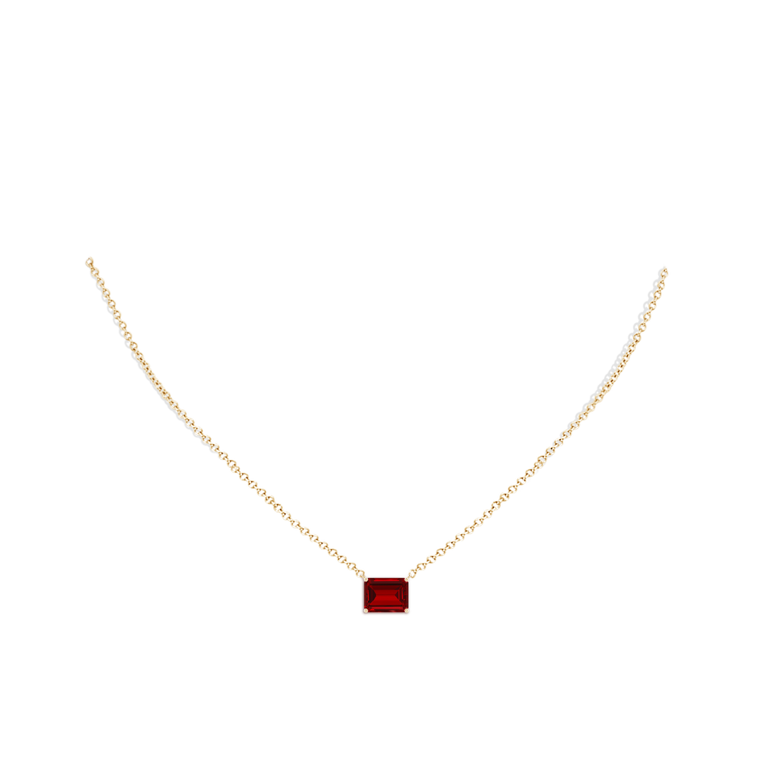 9x7mm Labgrown East-West Emerald-Cut Lab-Grown Ruby Solitaire Pendant in Yellow Gold - body_neck