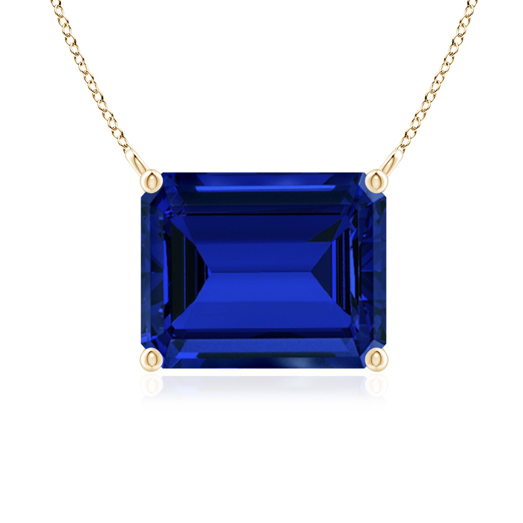 10x8mm Labgrown East-West Emerald-Cut Lab-Grown Blue Sapphire Solitaire Pendant in Yellow Gold