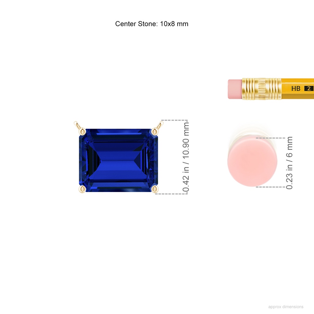 10x8mm Labgrown East-West Emerald-Cut Lab-Grown Blue Sapphire Solitaire Pendant in Yellow Gold ruler