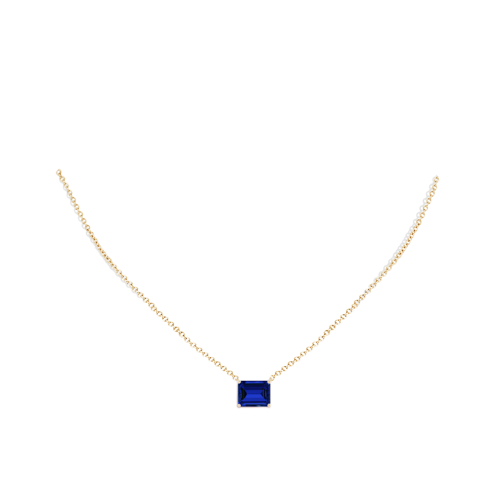 10x8mm Labgrown East-West Emerald-Cut Lab-Grown Blue Sapphire Solitaire Pendant in Yellow Gold pen