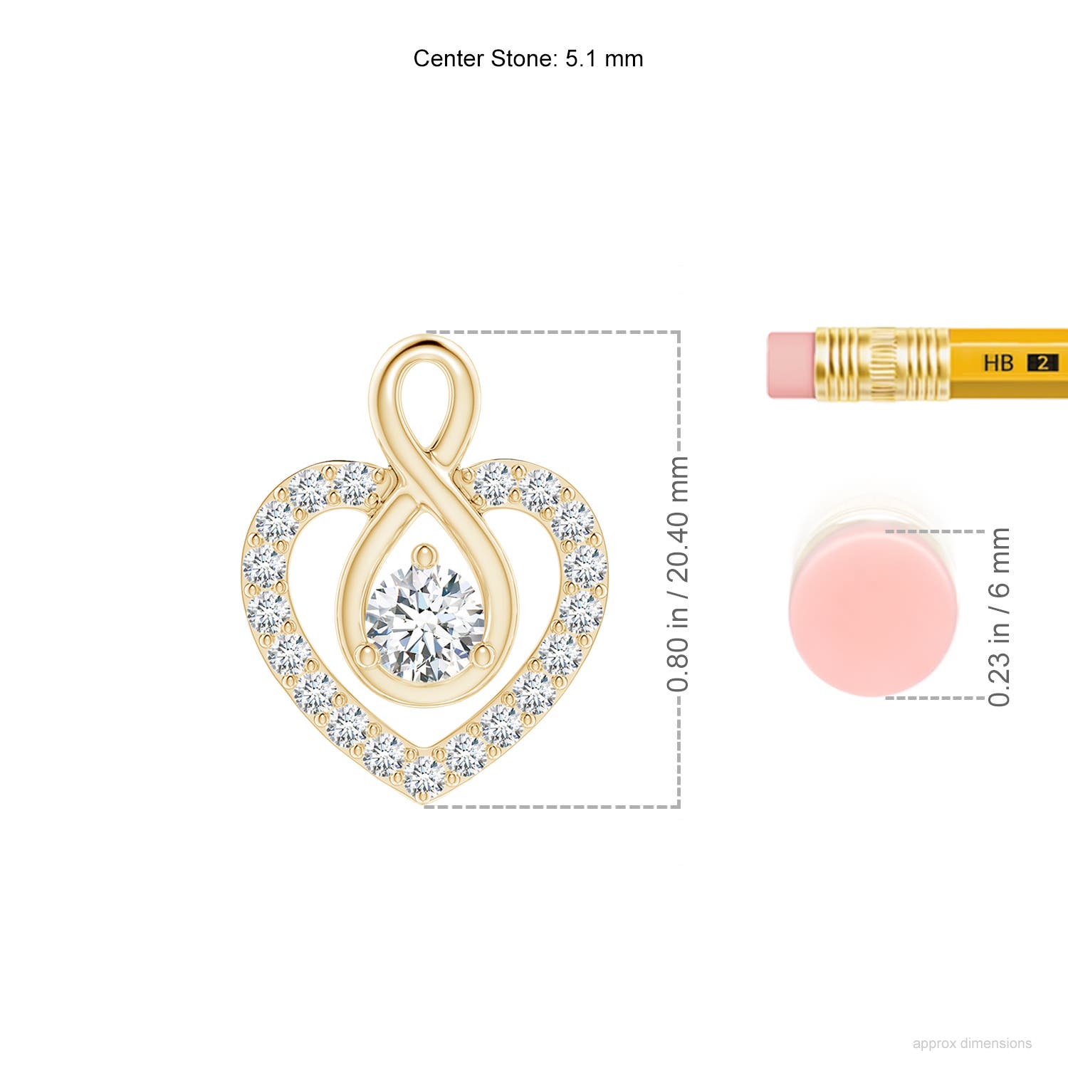 5.1mm FGVS Lab-Grown Diamond Heart Pendant with Infinity Loop in Yellow Gold - ruler