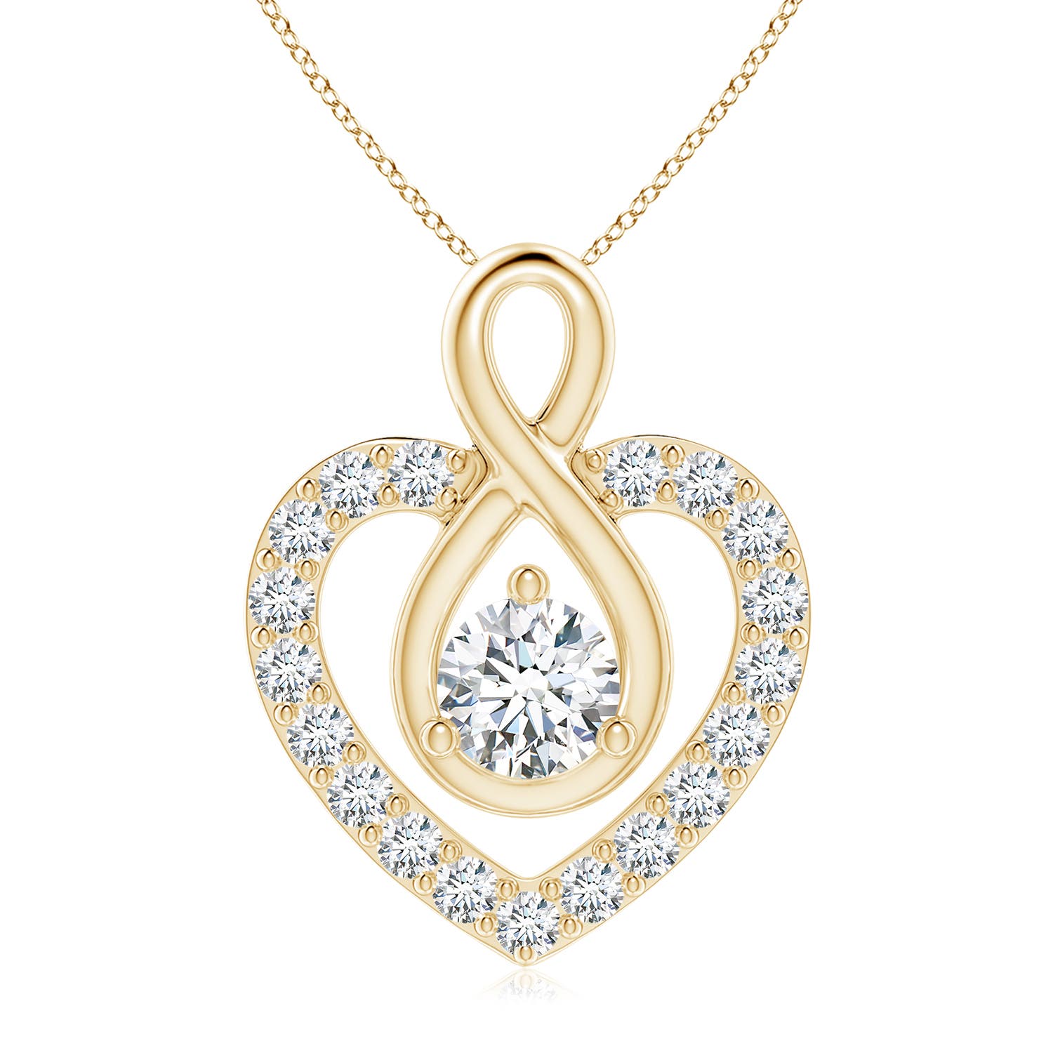 5.9mm FGVS Lab-Grown Diamond Heart Pendant with Infinity Loop in 18K Yellow Gold