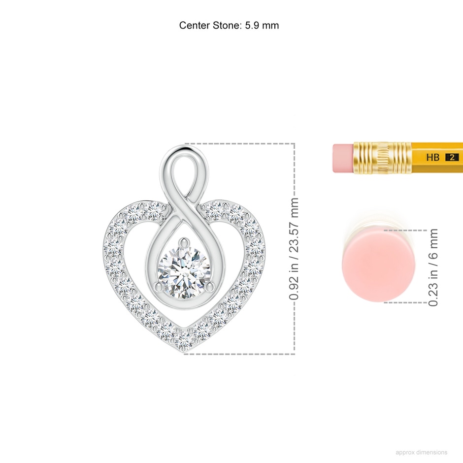 5.9mm FGVS Lab-Grown Diamond Heart Pendant with Infinity Loop in White Gold ruler