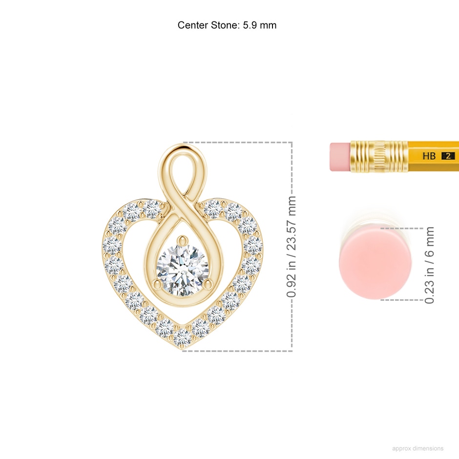 5.9mm FGVS Lab-Grown Diamond Heart Pendant with Infinity Loop in Yellow Gold ruler