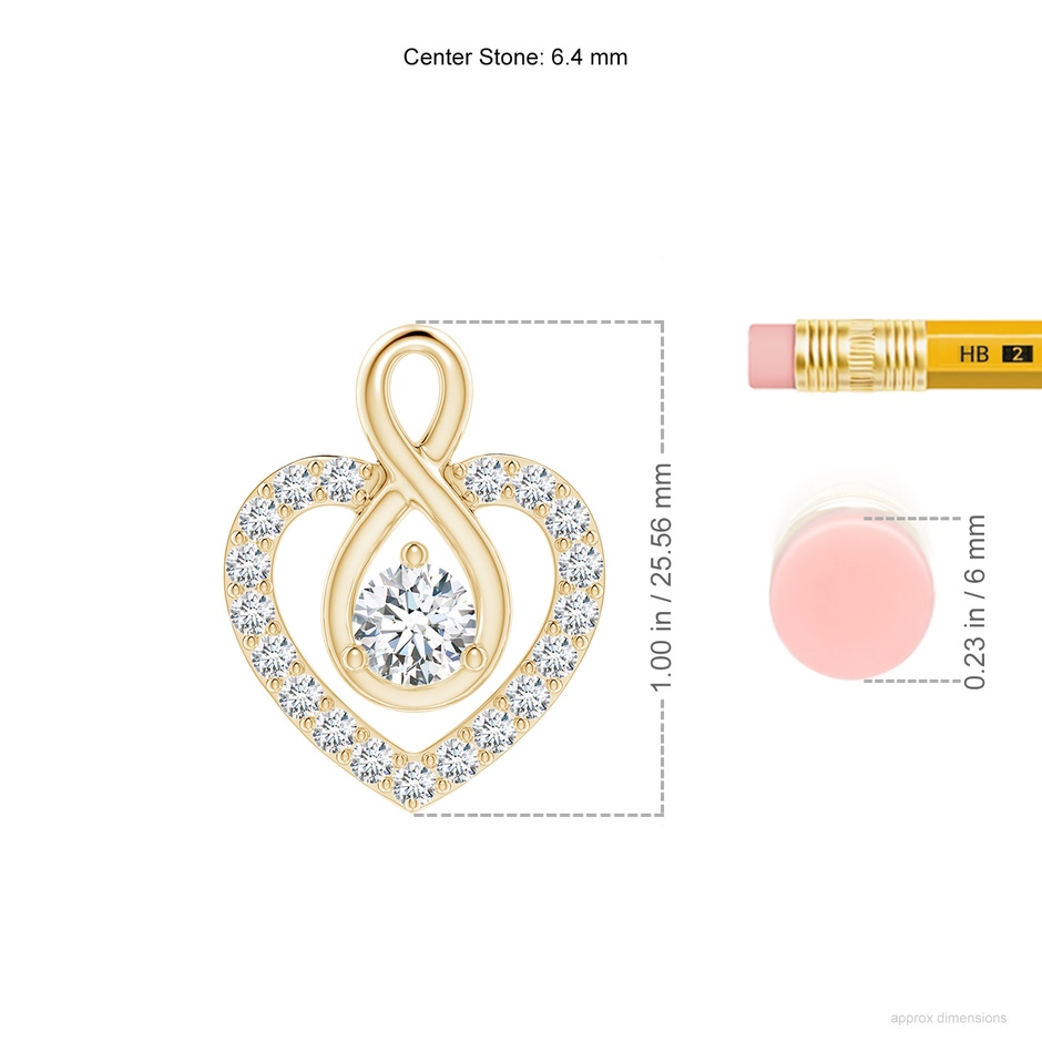6.4mm FGVS Lab-Grown Diamond Heart Pendant with Infinity Loop in Yellow Gold ruler