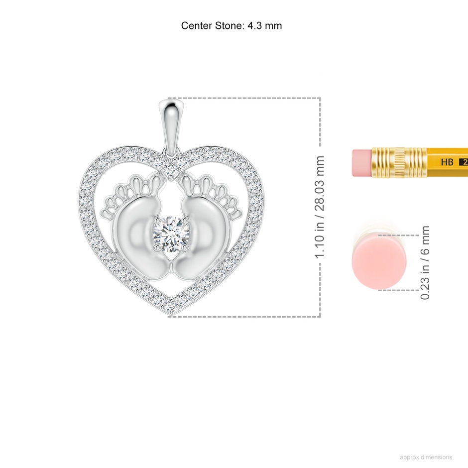 4.3mm FGVS Lab-Grown Diamond Heart & Baby Feet Pendant in White Gold ruler