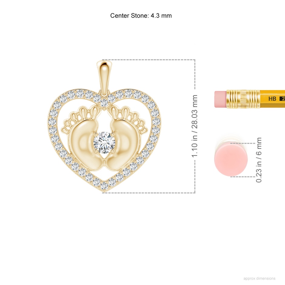 4.3mm FGVS Lab-Grown Diamond Heart & Baby Feet Pendant in Yellow Gold ruler