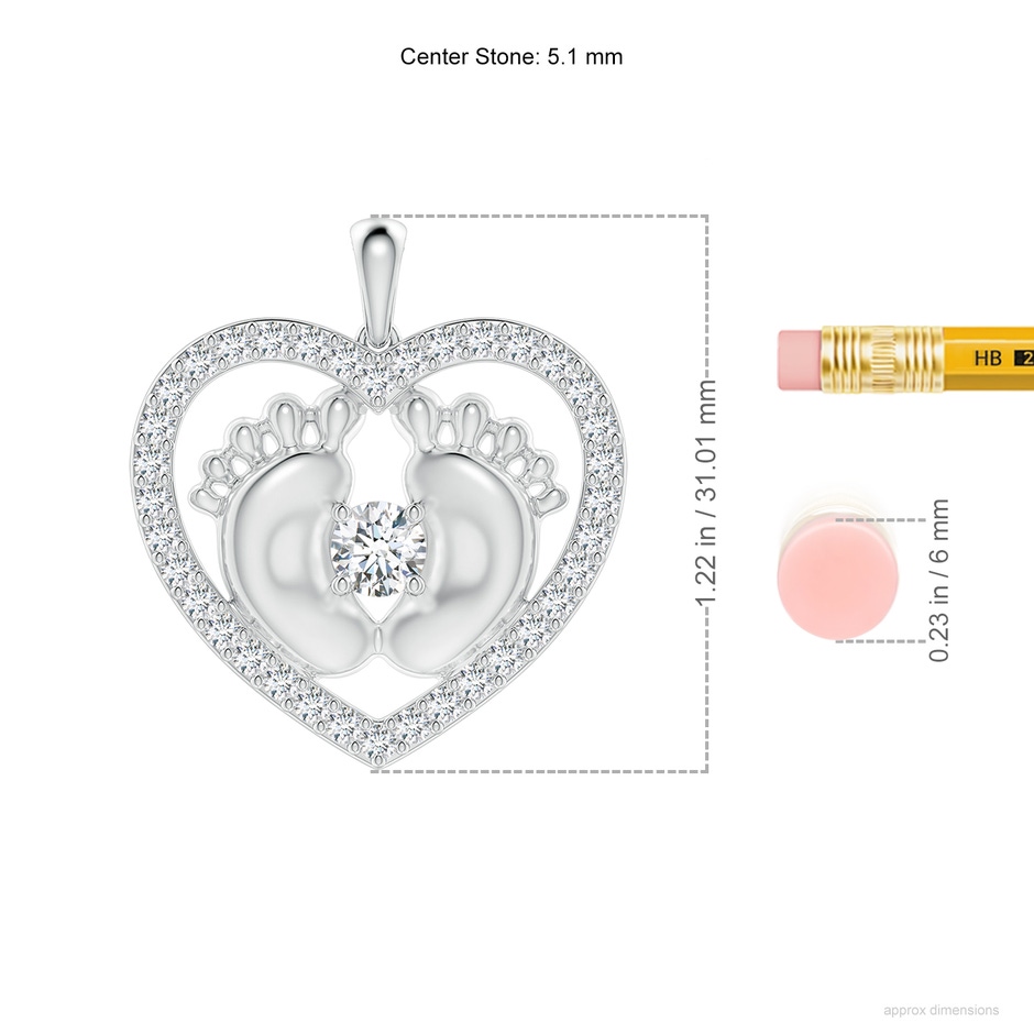 5.1mm FGVS Lab-Grown Diamond Heart & Baby Feet Pendant in White Gold ruler