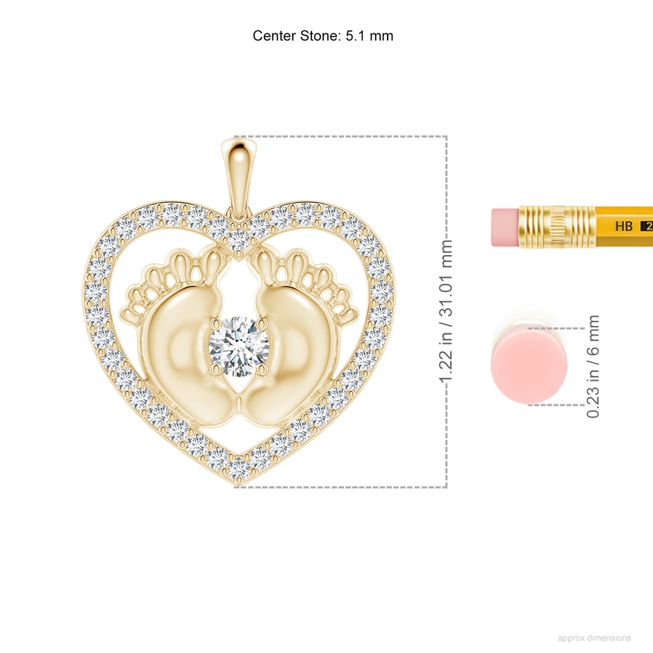 5.1mm FGVS Lab-Grown Diamond Heart & Baby Feet Pendant in Yellow Gold ruler