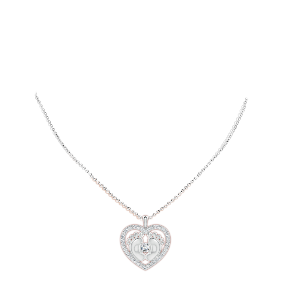 5.4mm FGVS Lab-Grown Diamond Heart & Baby Feet Pendant in 18K White Gold pen