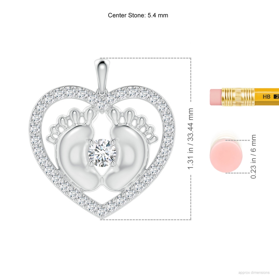 5.4mm FGVS Lab-Grown Diamond Heart & Baby Feet Pendant in White Gold ruler