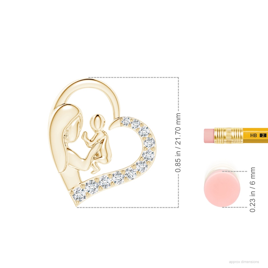 2.3mm FGVS Lab-Grown Diamond Heart Mother & Baby Pendant in 18K Yellow Gold ruler
