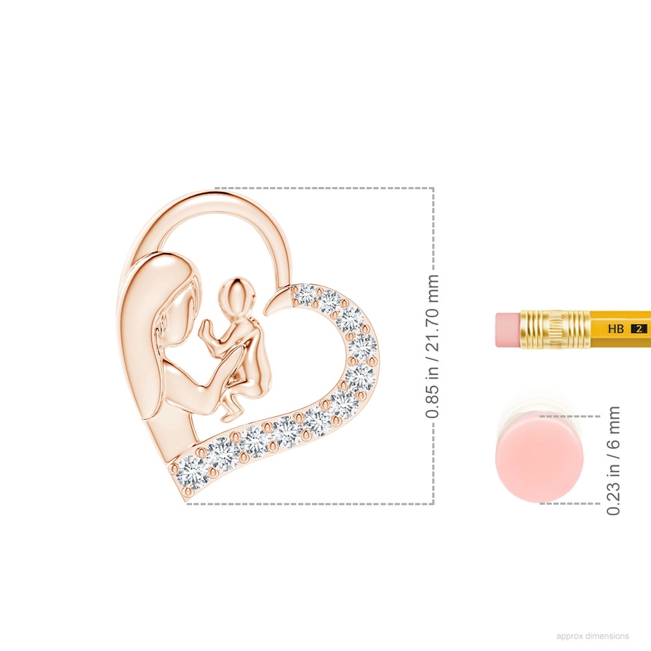 2.3mm FGVS Lab-Grown Diamond Heart Mother & Baby Pendant in Rose Gold ruler