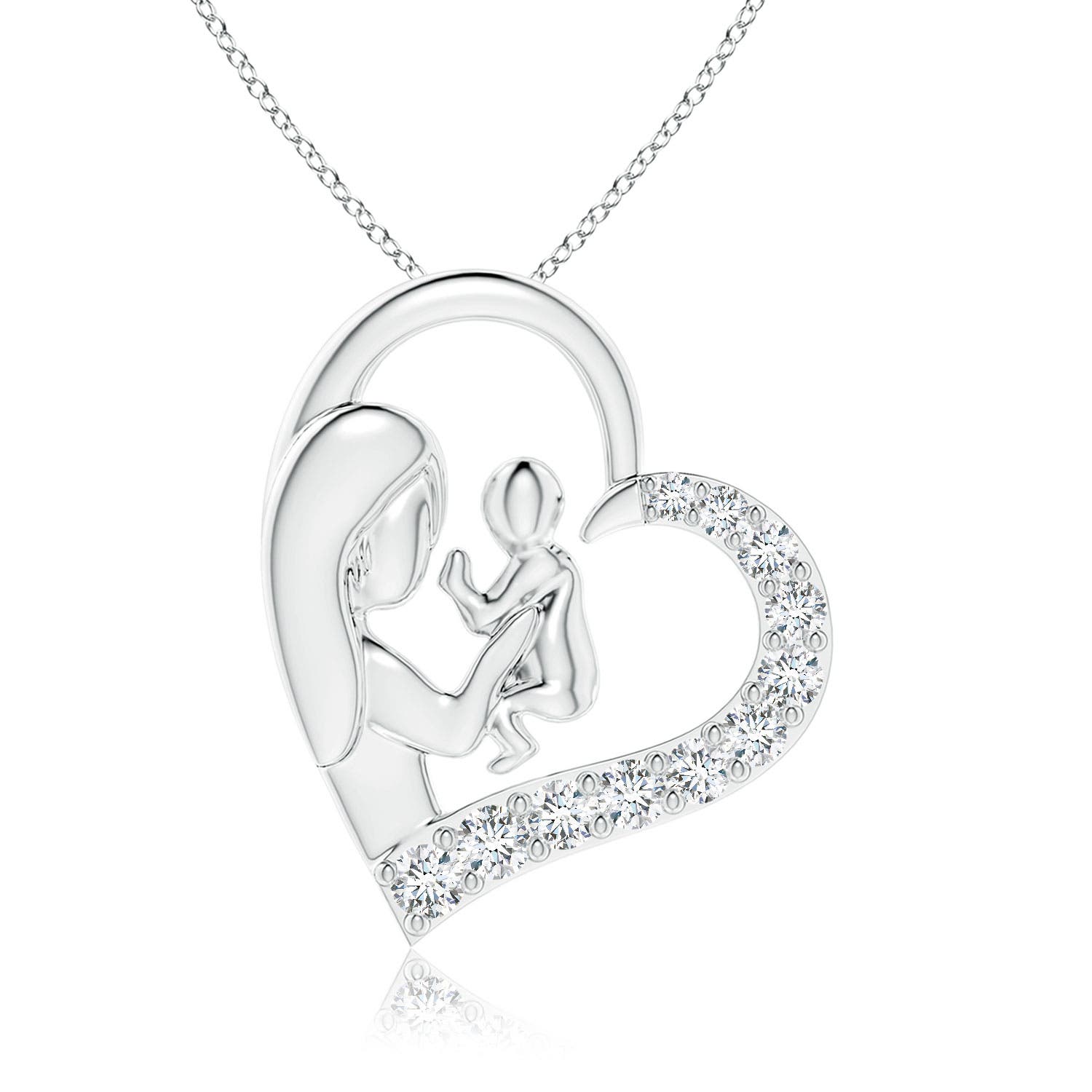 2.3mm FGVS Lab-Grown Diamond Heart Mother & Baby Pendant in White Gold