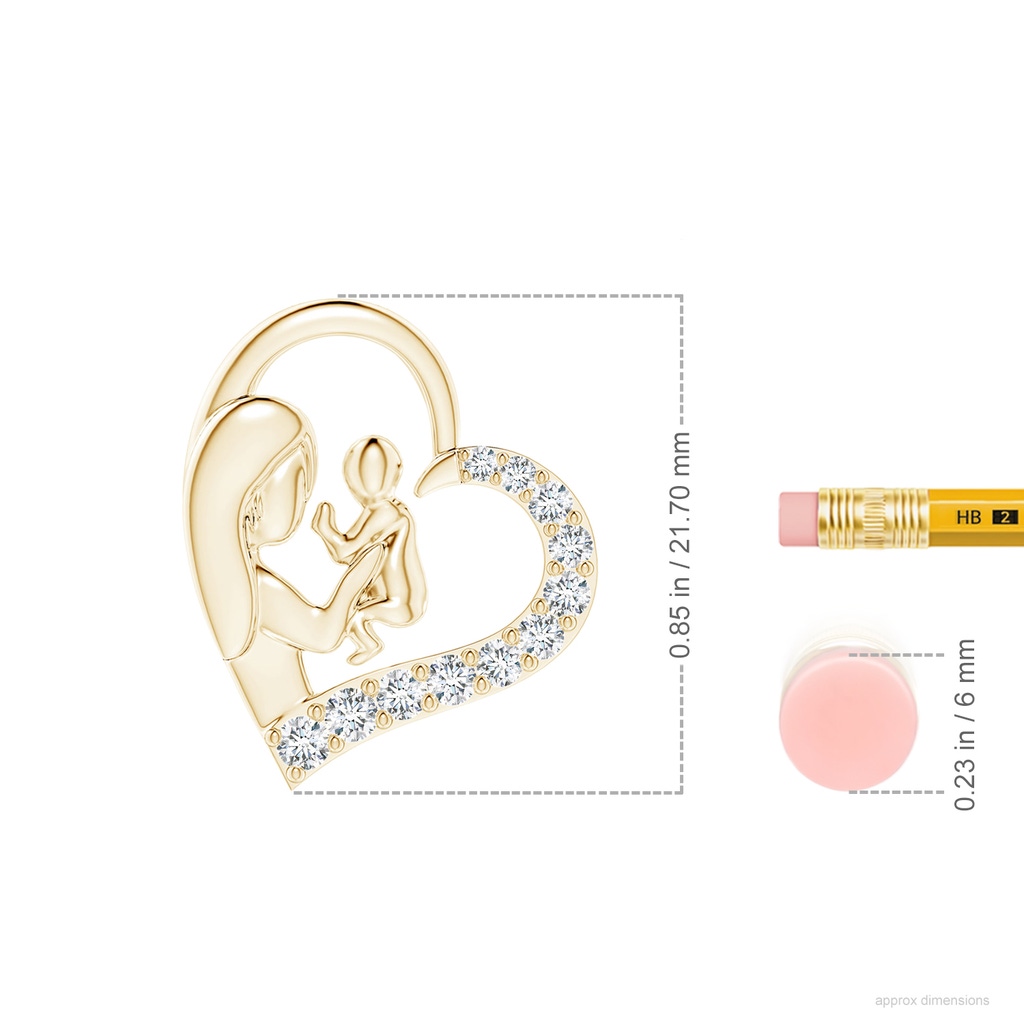 2.3mm FGVS Lab-Grown Diamond Heart Mother & Baby Pendant in Yellow Gold ruler