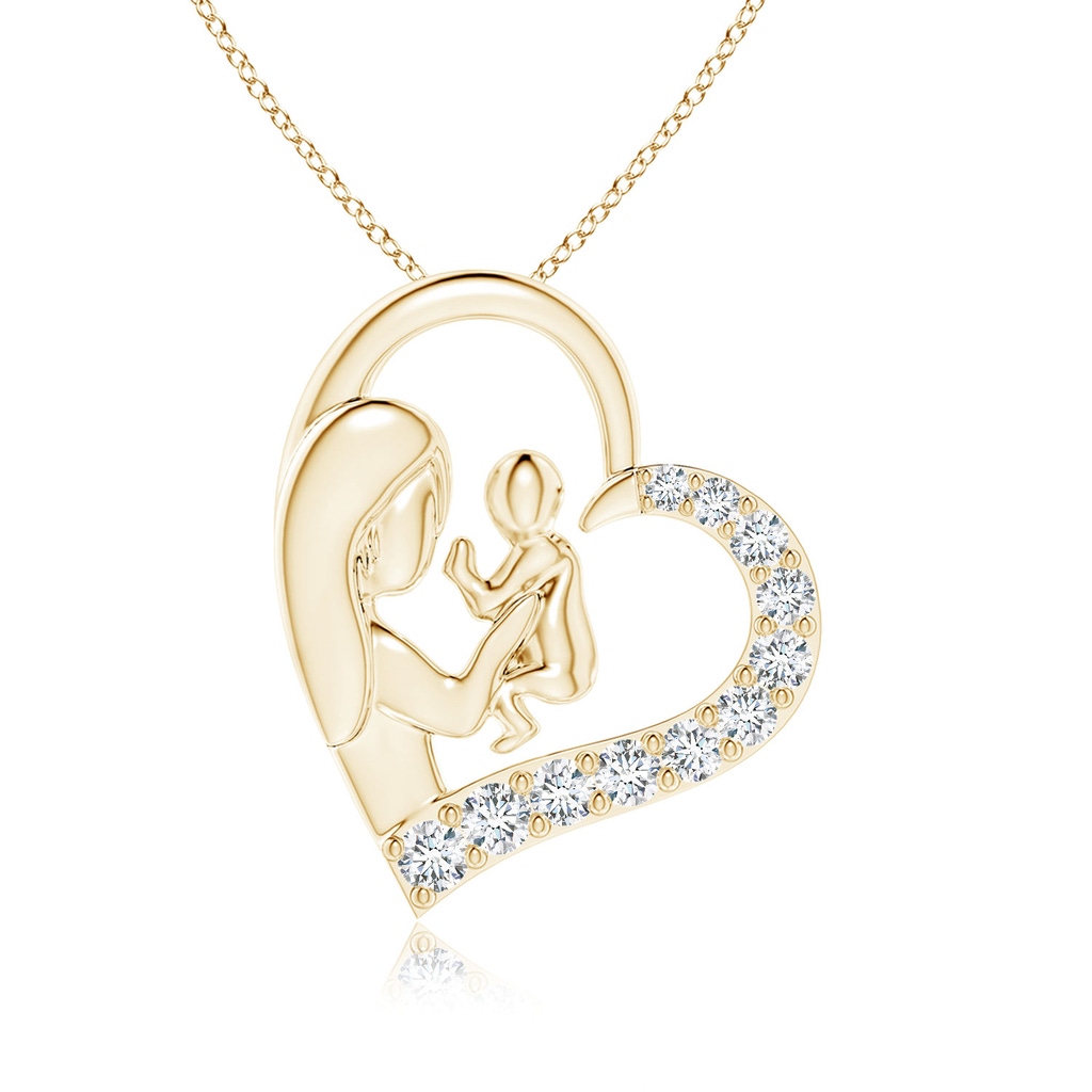 2mm FGVS Lab-Grown Diamond Heart Mother & Baby Pendant in Yellow Gold