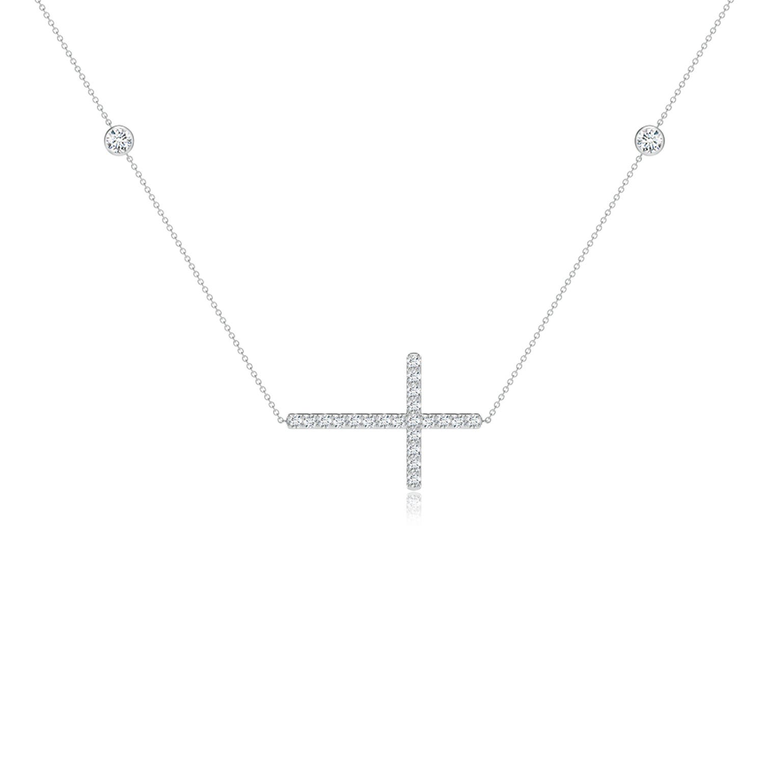 3.2mm FGVS Lab-Grown Diamond Sideways Cross Station Necklace in White Gold - side 3