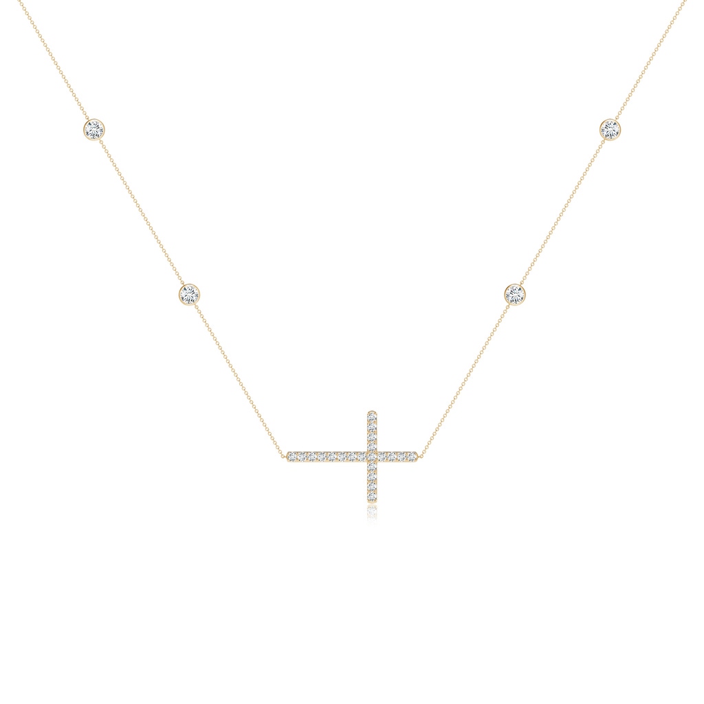 3.75mm FGVS Lab-Grown Diamond Sideways Cross Station Necklace in Yellow Gold