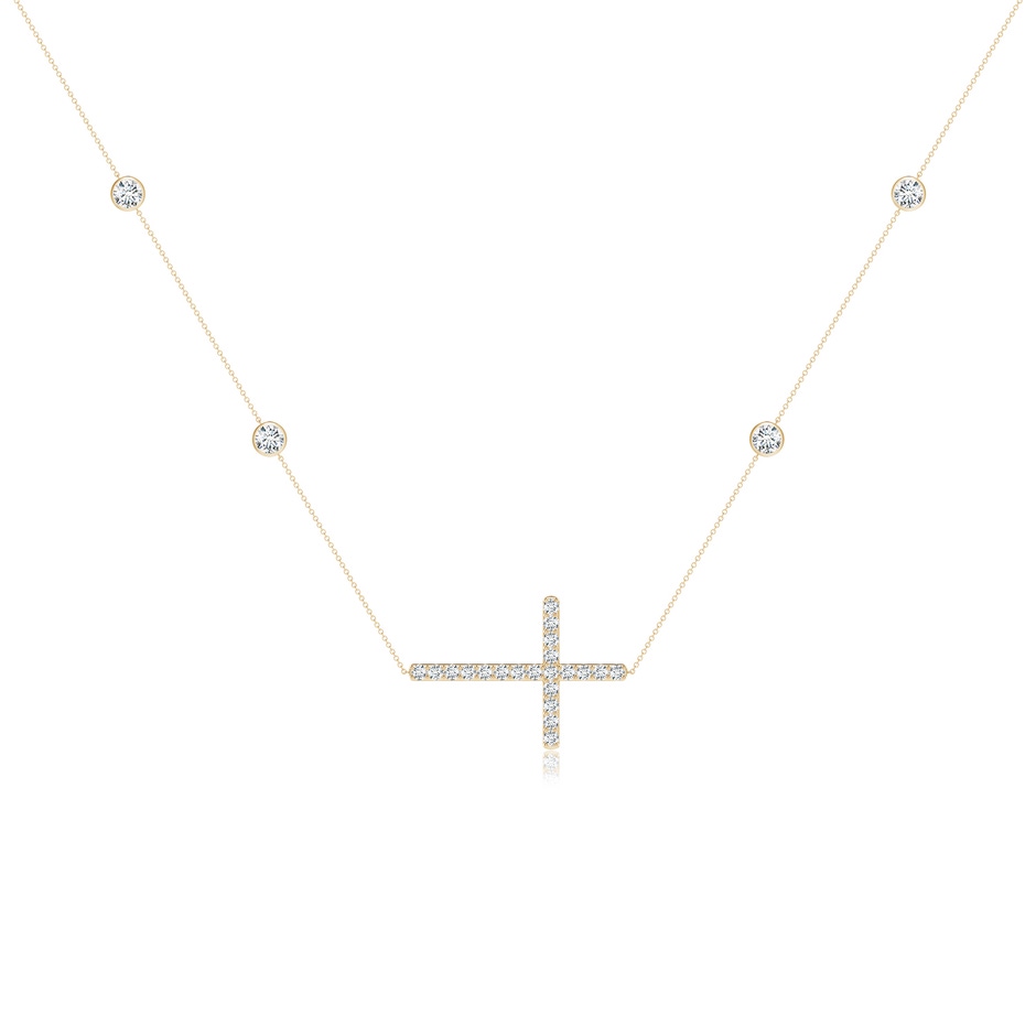4.1mm FGVS Lab-Grown Diamond Sideways Cross Station Necklace in Yellow Gold 