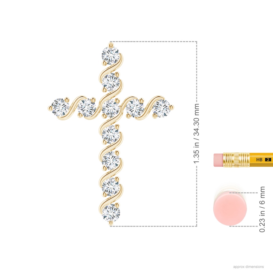 3.3mm FGVS Lab-Grown Prong and Bar Set Diamond Cross Pendant in Yellow Gold ruler