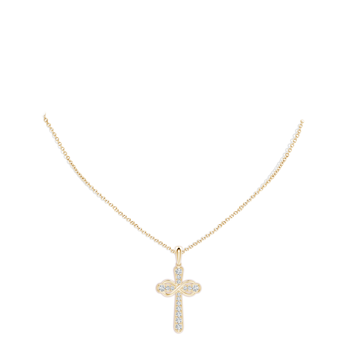 2.6mm FGVS Lab-Grown Pave-Set Diamond Cross and Sideways Infinity Pendant in Yellow Gold - body_neck