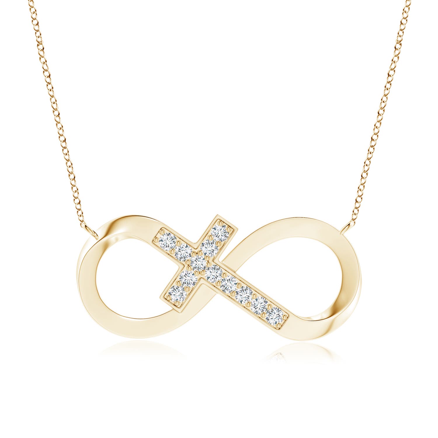 2.2mm FGVS Lab-Grown Pave-Set Diamond Sideways Infinity Cross Pendant in 18K Yellow Gold
