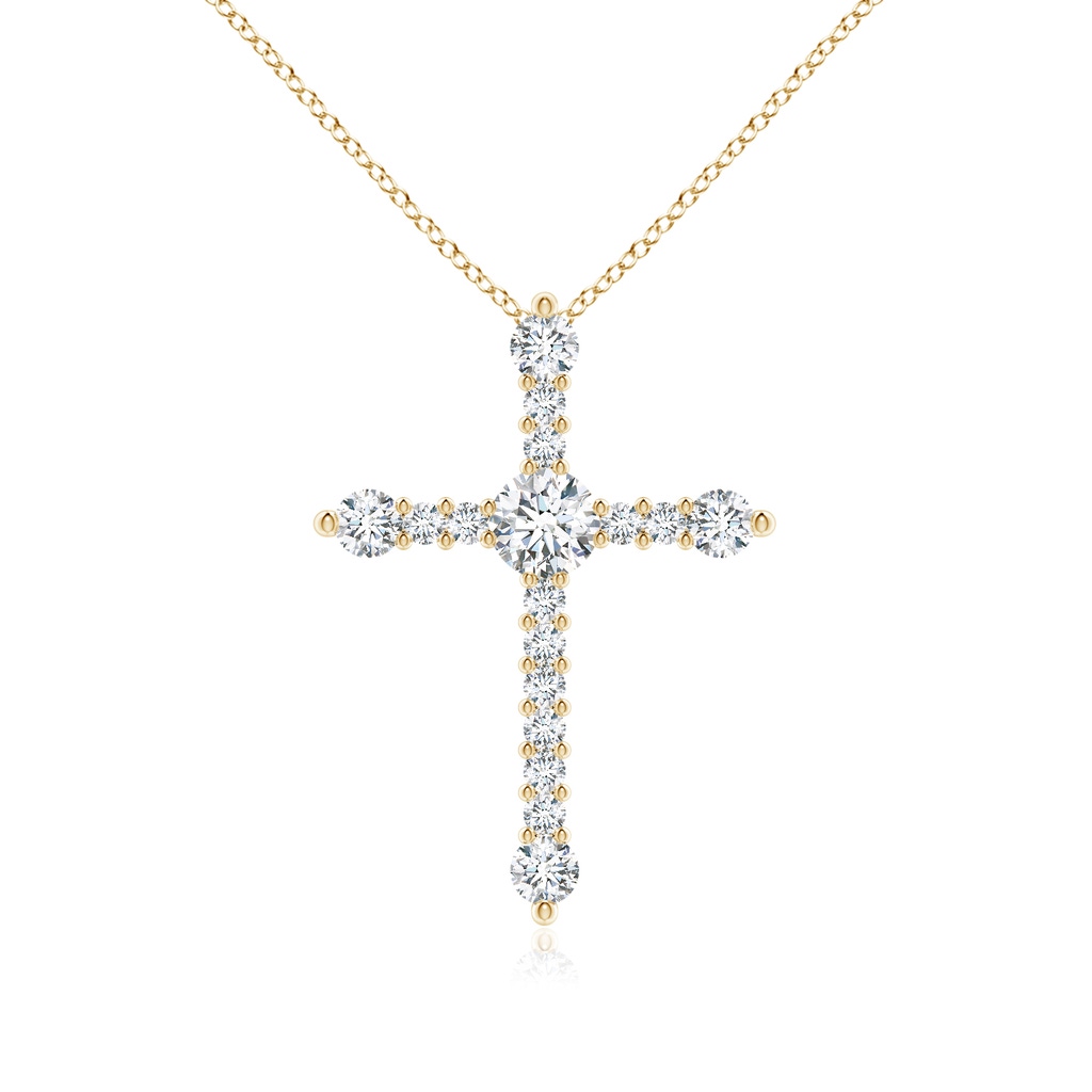 4.5mm FGVS Lab-Grown Prong-Set Diamond Budded Cross Pendant in Yellow Gold