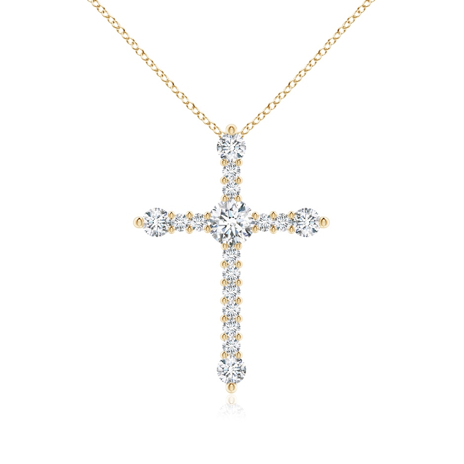 4.5mm FGVS Lab-Grown Prong-Set Diamond Budded Cross Pendant in Yellow Gold 