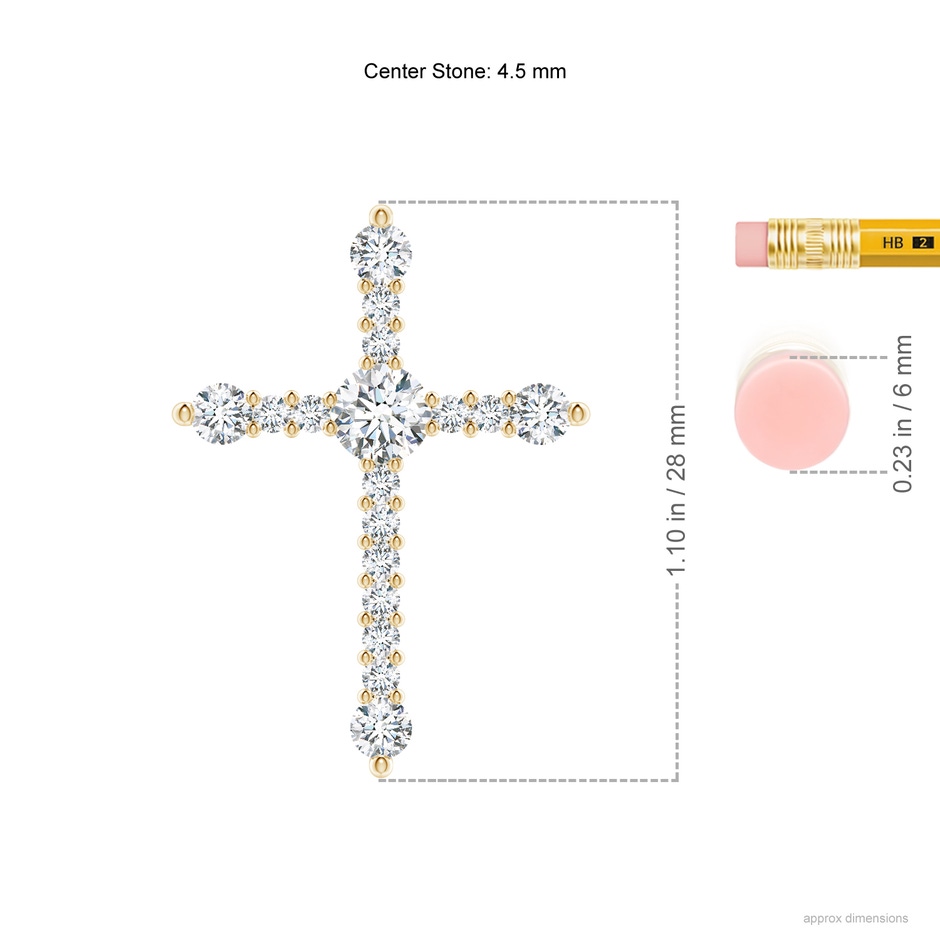 4.5mm FGVS Lab-Grown Prong-Set Diamond Budded Cross Pendant in Yellow Gold ruler