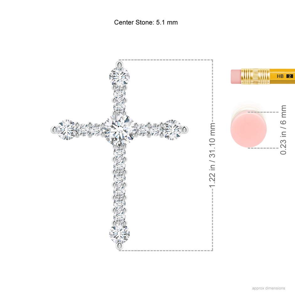 5.1mm FGVS Lab-Grown Prong-Set Diamond Budded Cross Pendant in White Gold ruler