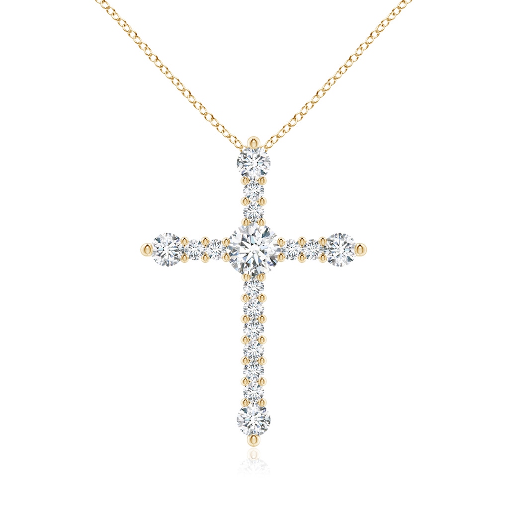 5.1mm FGVS Lab-Grown Prong-Set Diamond Budded Cross Pendant in Yellow Gold