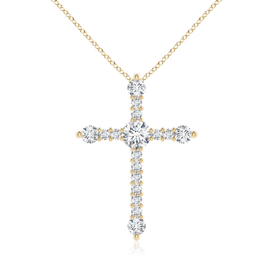 5.1mm FGVS Lab-Grown Prong-Set Diamond Budded Cross Pendant in Yellow Gold 