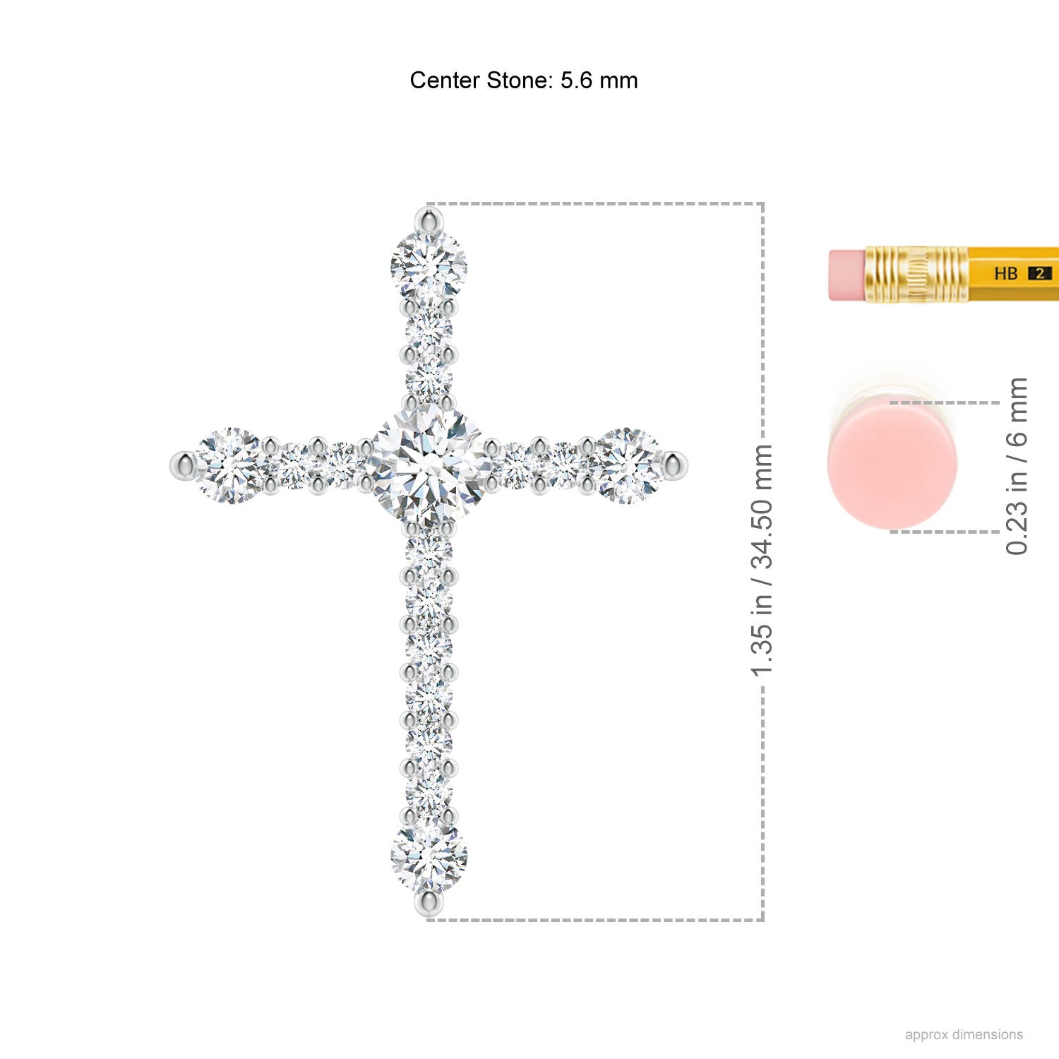 5.6mm FGVS Lab-Grown Prong-Set Diamond Budded Cross Pendant in White Gold - ruler